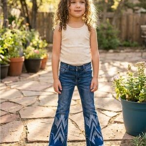 Girls Western Flare Jeans: Kids Southwestern Cowgirl Bell Bottoms Jeans